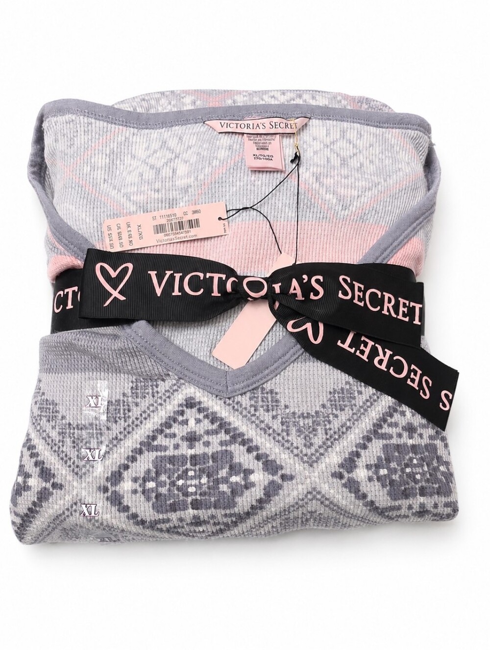 Victoria's Secret Gray & Pink Fair Isle Knit Sleep Set